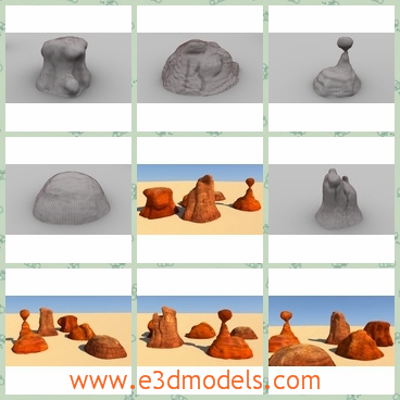 3d model the rock in different shapes - This is a 3d model of the rock in differetn shapes,which is the part of the terrain or the plateau.