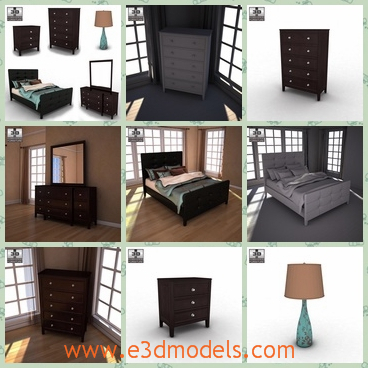 3d model the scene of a room - This is a 3d model of the scene of a bedroom,which is large and places so many furnitures,for example the dresser,the bed,the lamp and the nightstand.
