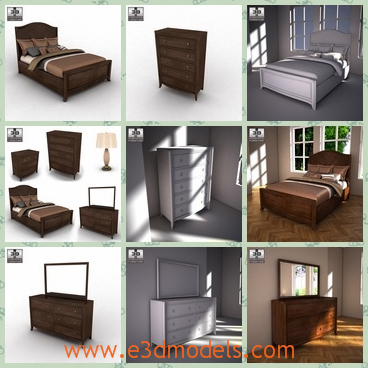3d model the scene of the bedroom - This is a 3d model of the scene of the bedroom,which shows the interior arrangement of the bedroom.The furnitures are made in wood.
