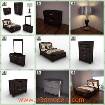 3d model the scene of the bedroom - This is a 3d model about the scene of the bedroom,which is large and spacious.The model includes the nightstand,the bed,the chest and the lamp.