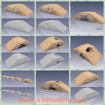 3d model the shelter - This is a 3d model of the shelter,which is small and built with clay.The building is damaged and wrecked.