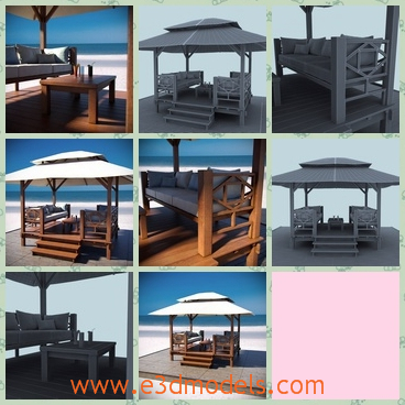 3d model the shelter in tropical area - This is a 3d model of the shelter in tropical area,which is pretty and provided with table.The model is common in the tropical beach.