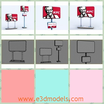 3d model the sign of KFC - THis is a 3d model of the 2 road signs KFC.There is an old man on the board with the words KFC besides him.