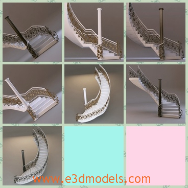 3d model the single staircase - This is a 3d model of the single staircase,which is made of marbles and the it is made in the classical style.