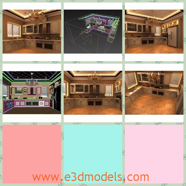3d model the spacious kitchen - This is a 3d model of the spacious kitchen,which is a very beautiful European style kitchen.