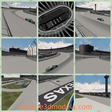 3d model the speedway - This is a 3d model of the speedway,which measures 1.5 miles 2.4 km around and is banked 24 degrees in the turns, and is of the oval design, where the front straightaway juts outward slightly.