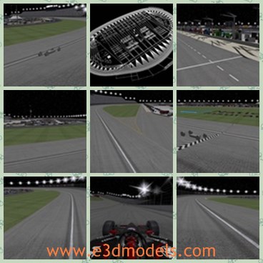 3d model the speedway for racing car - This is a 3d model of the speedway for racing car,which is a 1.5 mile oval. This model can be used for any type of project, real time, or pre-rendered.