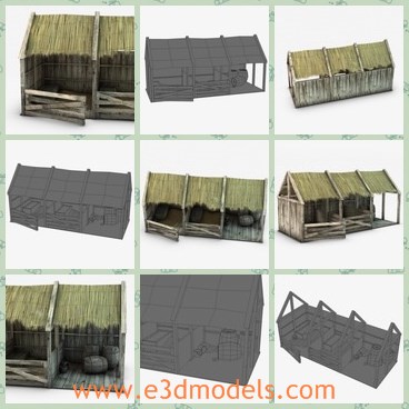 3d model the stable - This is a 3d model of the stable,which is the common stable made in medieval times.The model is wooden and common in farms.