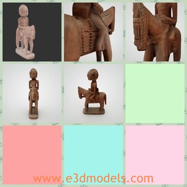 3d model the statue of a man - This is a 3d model of the statue of a man on horse,which is an African carving.The statue is made with accessory.