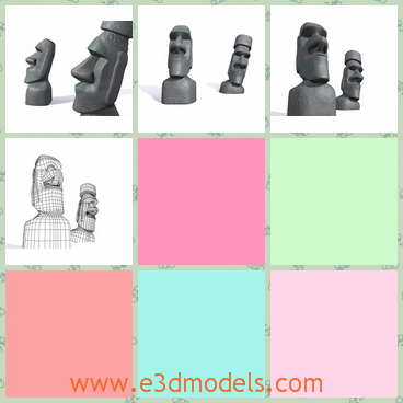 3d model the statue of Moai - This is a 3d model of the statue of Moai,which is the landmark of the local and the sculpture is placed on an island.