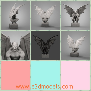 3d model the statue of the monster - This is a 3d model of the statue of the monster,which is the gothic statue of a man.The maa has the wings with him and he looks horrible.
