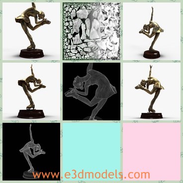 3d model the statue on a stand - This is a 3d model of the statue on a stand,who is dancing with fine gesture.The model is a trophy for people.