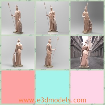 3d model the statue with a spear and a shield - This is a 3d model of the statue with a spear and a shield,which is tall and made in the ancient times.
