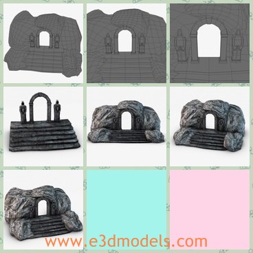 3d model the stone gate - This is a 3d model of the stone gate,which is made with stairs.There are statues on both sides of the gate.