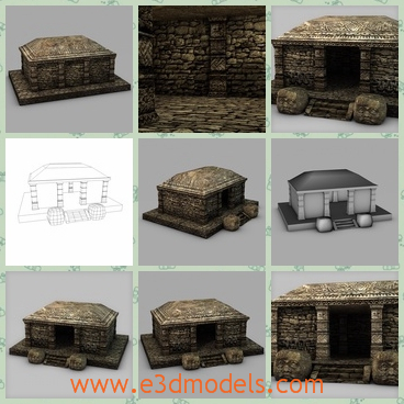 3d model the stone house - This is a 3d model of the stone house on the groun,which is in the ancient Maya villages.The building is solid and safe to live.