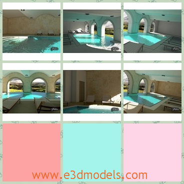 3d model the swimming pool - This is a 3d model of the swimming pool,which is inside of the building and the model is modern and pretty.