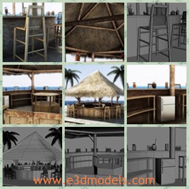 3d model the thatch besides the beach - This is a 3d model of the thatch besides the beach,which is made in detail and it is very popular in the tropical area.