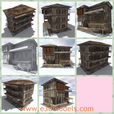 3d model the three-layer house - This is a 3d model of the three-layer house,which is rustic and wrecked.The house is modern and made with good quality.
