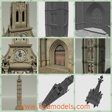 3d model the tower with a clock - This is a 3d model of the tower with a clock,which is the ancient building in Gothic style.