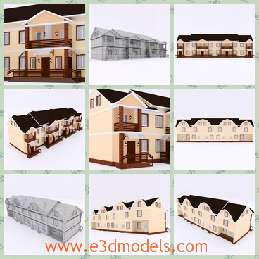 3d model the townhouse with the roof - This is a 3d model of the townhouse,which is modern and pretty.The houses are attached with each other.