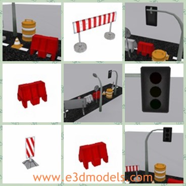 3d model the traffic elements - This is a 3d model of the traffic elements,which contains roughly 10 traffic related items.The lights,the signs,the barriers, the barrels,etc.