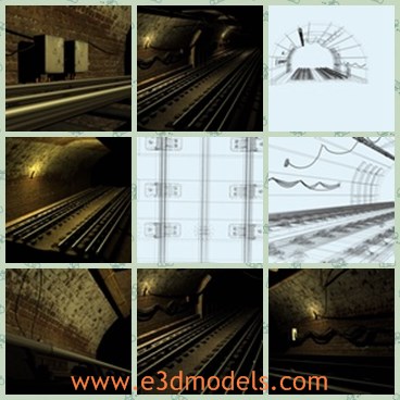 3d model the tunnel - This is a 3d model of the tunnel of subway,which is long and safe.The tunnel presents two way tracks, both 4 rail system, two for electric current and two for the train wheels