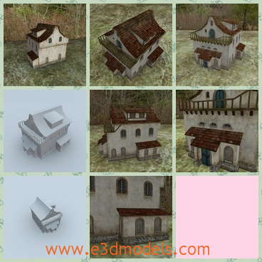 3d model the two-store building in the woods - This is a 3d model of the two-store building in the woods,which was made of bricks and stone.The house was made according to the medieval style.