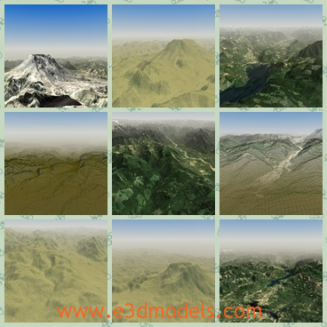 3d model the valley and the hills - This is a 3d model of the scene of an area,which are valleies and hills.The model includes the lake,the glacier,the mountain and the river.