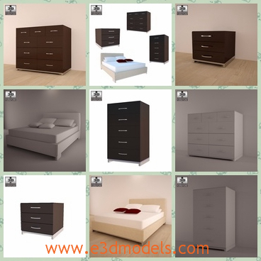 3d model the wooden furniture in the bedroom - This is a 3d model about the wooden furniture in the bedroom,which is painted in dark brown.The furniture is fitting for the environment.
