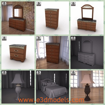 3d model the wooden furniture in the room - This is a 3d model of the wooden furniture in the room.This collection flawlessly captures the warmth of finely crafted traditional furniture.