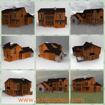 3d model the wooden house - This is a 3d model of the wooden and stone house with two stories.The house is attached and modern.