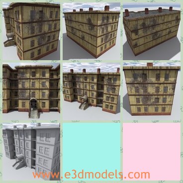 3d model the wrecked house - This is a 3d model of the wrecked house,which is rustic and old.The model is  suitable for use in games and real time applications.