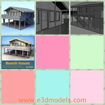 3d modell the wooden house - This is a 3d model of the wooden house,which is building near the beach.The model is small but cute and lovely.The model is so popular in the tropical areas.