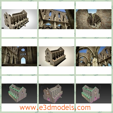 3d models of a demolished church - There is a collection of two models based on the roofless Chapel of San Galgano in Tuscany Italy. One model is a destroyed version of the other, original one.