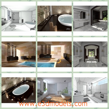 3d models of bathroom collection - These are 3d models which are a collection of bathroom. Mentalray scene has lighting and camera set as well.Some import formats may require textures to be reassinged.All the objects visible are included in the archive.