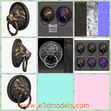 3d models of lion head door knockers - These are 3d models which are about several door knockers. These door knockers have a dreadful lion head in gray color.