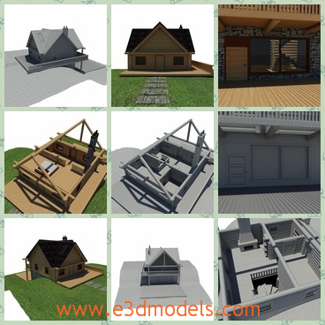 3d models of log houses - These 3d models are about some log houses which are small and pretty. They have black roofs and simple structures.