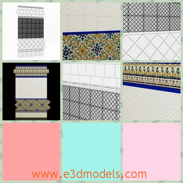 3d models of Mediterranean capri tiles - These 3d models are about some Mediterranean capri tiles which have white backgrounds and complex blue and yellow patterns.