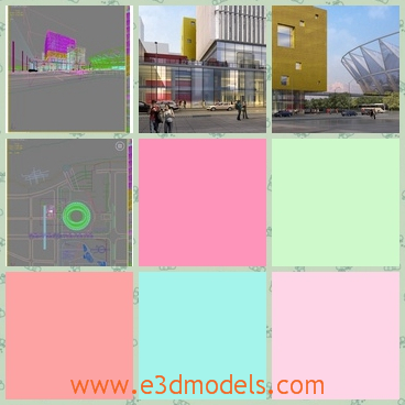 3d models of modern architectures - There are some 3d models which present us some very beautiful modern architectures. One building has bright yellow surfaces and a big rectangle window on the facade.