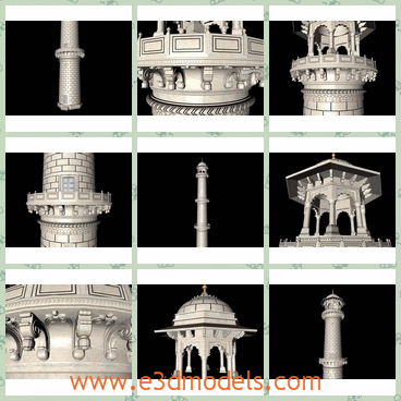 3d models of Taj Mahal minaret - There are some 3d models about a Taj Mahal minaret which is a very thin and tall tower which surrounds the main building of the Taj Mahal.