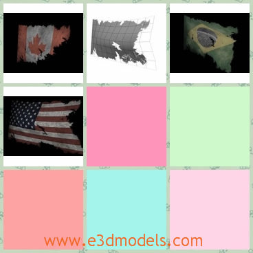 3d models of torn flags - These are 3d models which are about some torn flags. There are Canada, USA, Italy and Brazil flags.