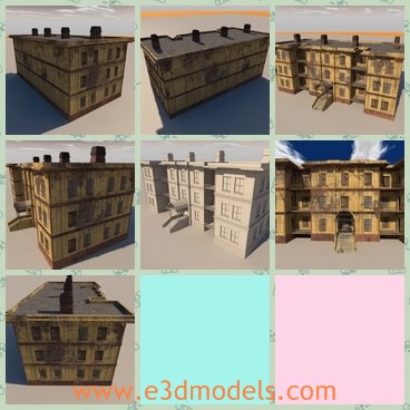 3d modl the three layers house - This is a 3dmodel of the three layers house,which is wrecked and ruined.The model is suitable for use in games and real time applications.