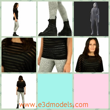 3d mode the white girl in pants - THis is a 3d model of the white girl in pants,who has black hair which is pretty.The boots and the legging pants are cool and sexy.