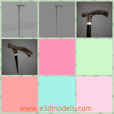 3d model a cane with fine ornamants - This is a 3d model of a stick cane,which is used to help the disabled elders.THe handle of it is exquisite.