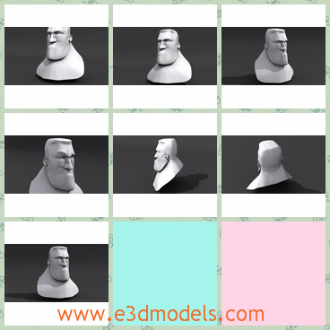 3d model a cartoon head of a man - This is a 3d model of a cartoon head of a man,which has an angry face.The model may be used in many animation acenes.