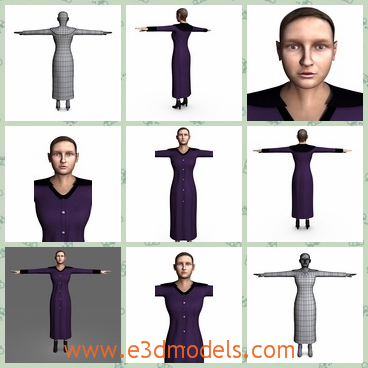 3d model a female with short hair - This is a 3d model about a female with short hair,which has a dress on her body.The face of the model looks like a man's.