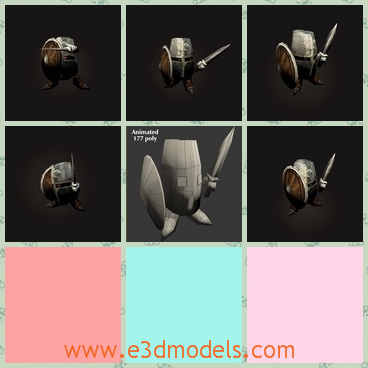 3d model a mini knight with the spearand the shiel - This is a 3d model of a mini knight,who has a spear and a shield in the hands.Its face is so long that its body is covered by it and the arms are short just like the legs.