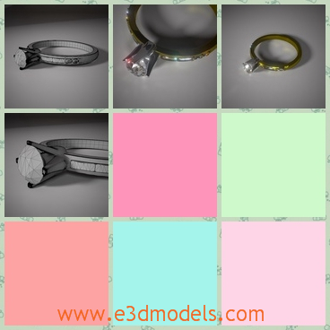 3d model a  ring with diamond - This is a 3d model of a ring with the diamond,which is used in the engagment party.The ring is colored in golden and in white.