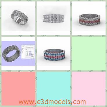 3d model a wedding band ring with ornaments - This is a 3d model of a wedding ring that is decorated with diamonds on it,and it is  also printable.