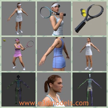 3d model a woman player - This is a 3d model abou the woman player,who is playing tennis on the playground.The model is having a hat and a pair of shoes.